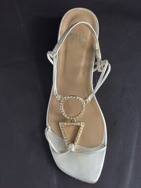 Stuart Weitzman Metallic Gold Crystal-Trim T-Strap Sandals